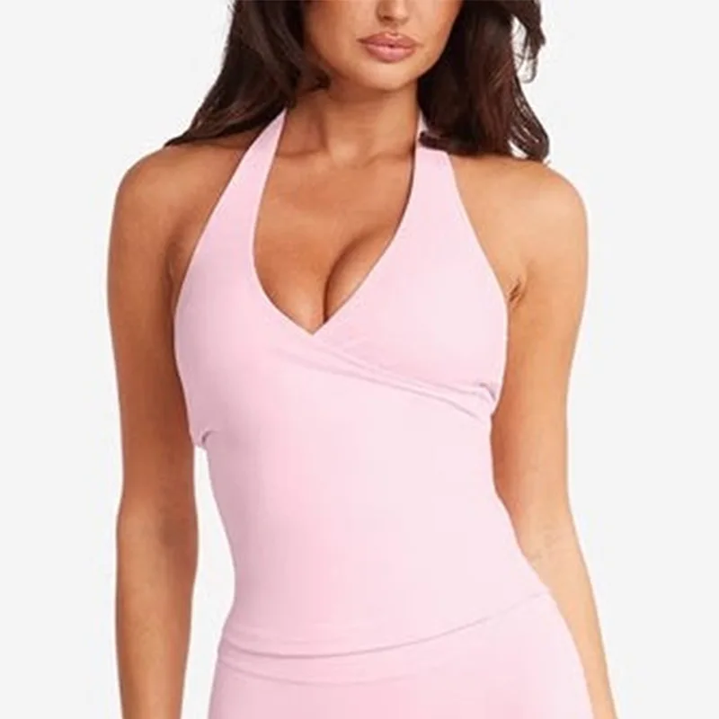 V-neck Cross Neck Vest, Chest Pad, Yoga Clothes Top, Women's Quick-drying Sports and Fitness Clothes Top Sport Bra Tank Top - Image 3