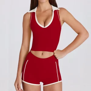 Colorblock V-Neck Tank Top with Built-In Bra Quick-Dry Breathable Sports Bra for Women Running Pilates Gym Yoga Workout