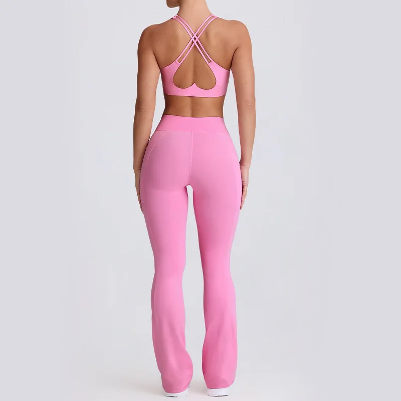 Naked Feel Quick-Dry Yoga Set Strappy Sports Bra & Seamless Leggings for Women Outdoor Gym Workout Activewear - Image 2