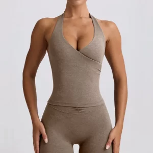 Anti-Shock Seamless Lift Sports Bra Halter Neck Open Back Yoga Tank Top Built-In Padding Women’s Gym Workout Activewear